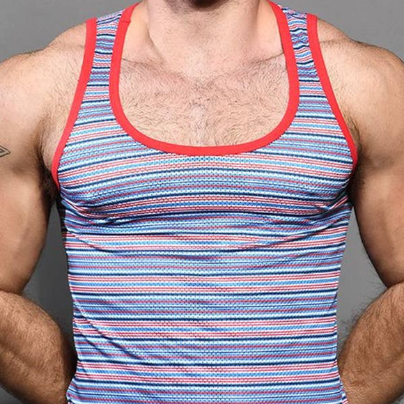 Andrew Christian Nautical Stripe Mesh Tank Top Size Large - Picture 5 of 8